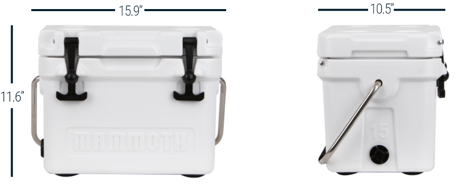 cruiser cooler front and side view dimensions